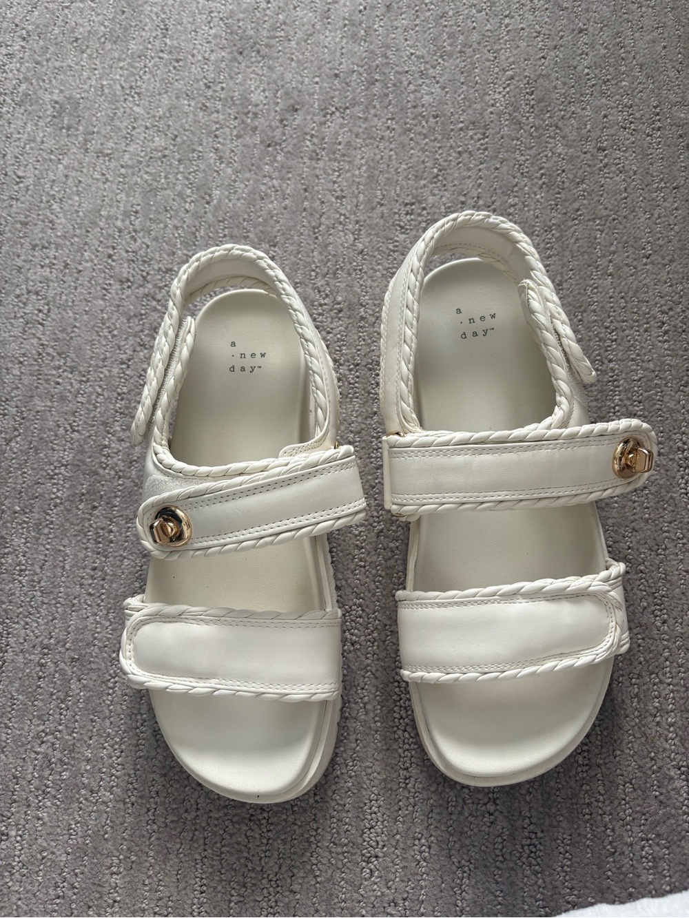 a new day White Braided Strap Sandals with Gold Accent